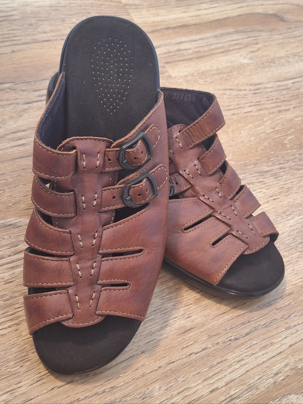 SAS Tango Brown Leather Two Buckle Slide Sandals - 8.5